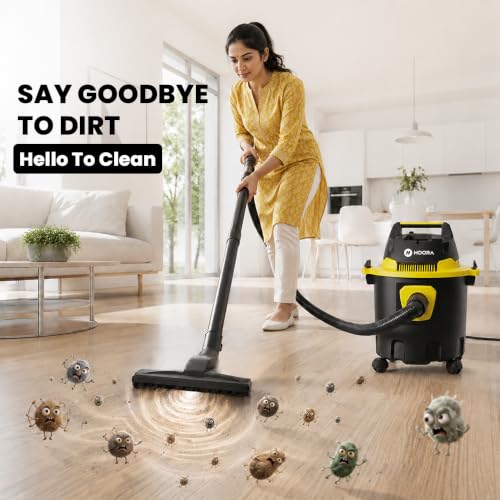 Image of HOORA Wet & Dry Vacuum Cleaner with 1200W Powerful Motor, 17KPa Strong Suction, 12 Litre Huge Capacity, 6 Meter Long Power Cord, 2 Meter Hose, 360 Rotating Wheels & Multiple Nozzles