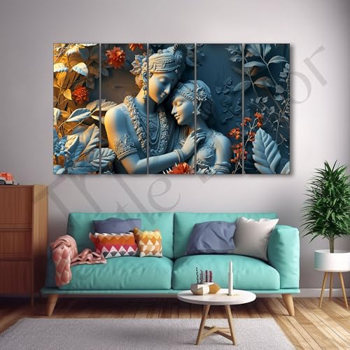 Image of The Castle Decor Lord Radha krishna painting | Multiple Frames Wall Art Painting for living room,Bedroom,Drawing room,Hotels Wooden Framed-Digital Painting (Multi Color - Design 6, 27x48 Inch)