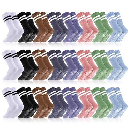 Jspupifip 24 Pairs Pilates Socks with Grips for Women, Non Slip Yoga Socks Bulk Grippy Socks for Home Hospital Barre Workout