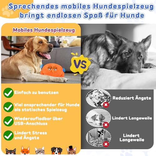 Bewegendes Hundespielzeug, Interaktives Hundespielzeug, Selbstrollender Ball Hund, Aktives Bewegliches Haustier-Plschspielzeug, Active Moving Pet Plush Toy for Haustier Hunde Trainingsball(Orange)