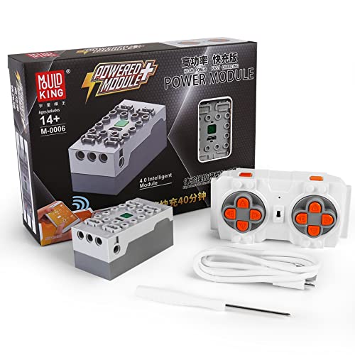 Mould King M0006 4.0 Powered Module Kit, Upgrade Power Funktions Sets mit wiederaufladbarer Fernbedienung und Batteriebox, 4 Power Output Port