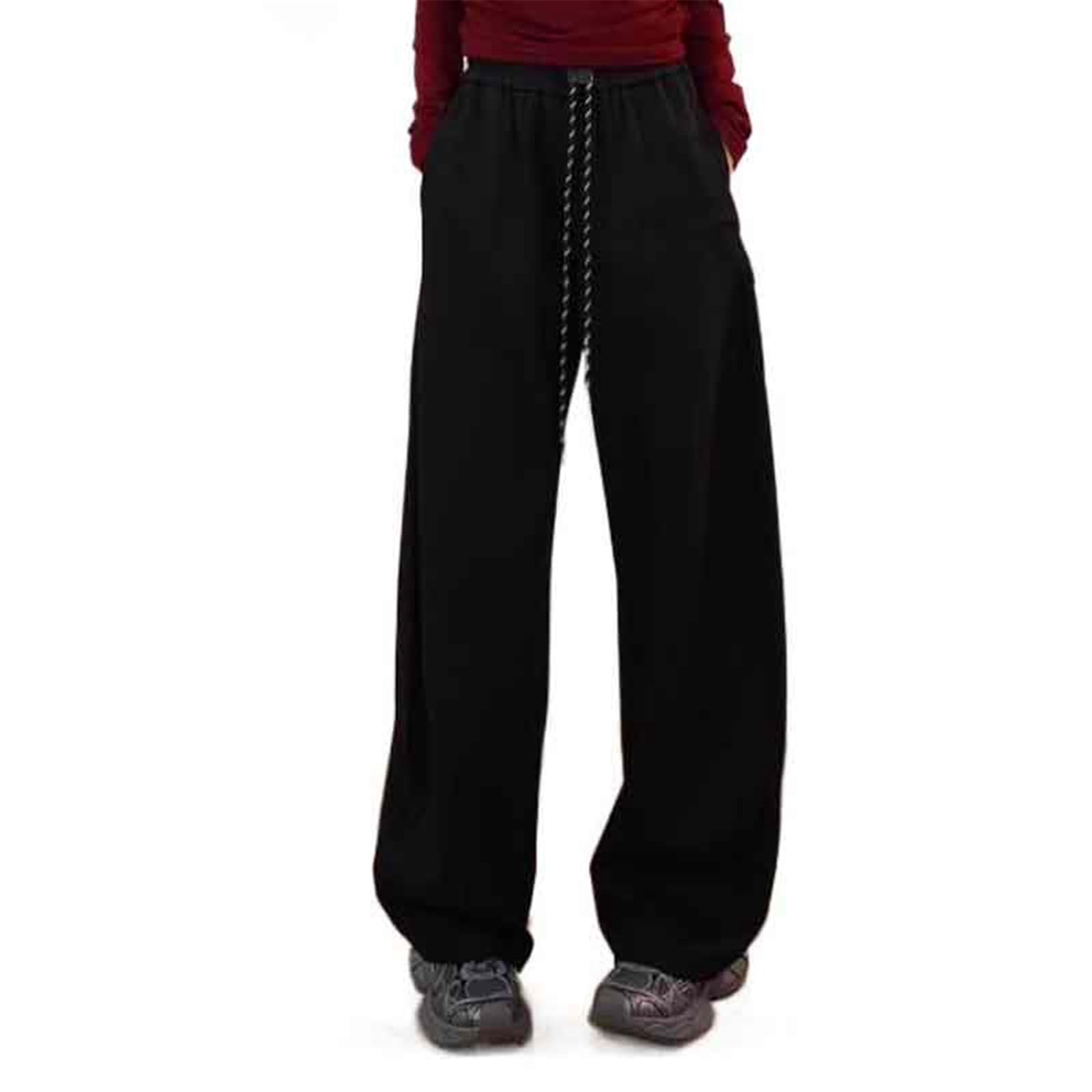 Womens Pants Summer Loose High-Waisted Straight-Leg Trouser for Women-Black-Large