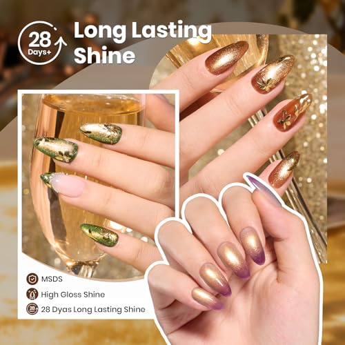 Image of Beetles Gilded Lull Cat Eye Gel Nail Polish Set, 6 Colors Jelly Cat Eye Kit | Jelly Red Green Brown Purple Silver Cat Eye Gel Nail Kit Gold Powder Magnetic Soak Off UV Salon DIY Manicure Gift for Women