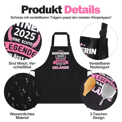 Zidoley Grillschürze - Lustige Rentner Geschenk Frau, Renteneintritt Geschenk Frau, Kochschürze Ruhestand Rente frauen, Abschiedsgeschenk Kollegen Ruhestand für Lehrer Mama Oma Beste Freundin