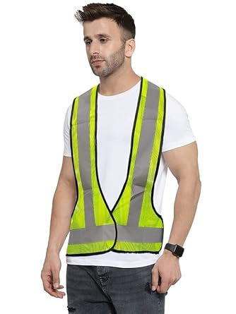 Raavi colors reflective Safety Jacket in Green three side open free size high visibility for construction worker, Engineers, traffic safety, Running, Walking, Cycling.