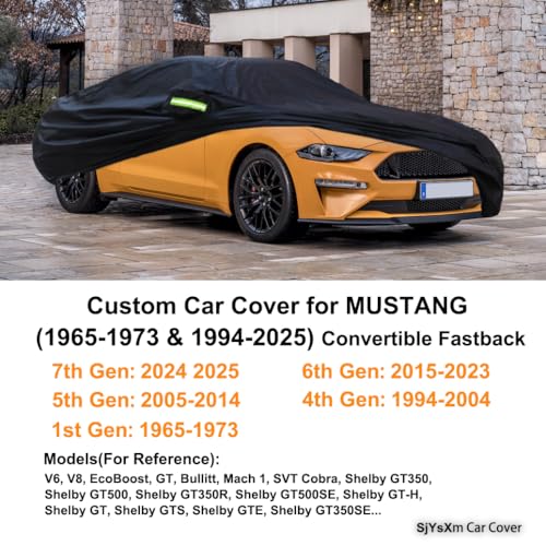 Image of Custom Car Cover Compatible with Ford Mustang 2026-1994 1965-1973 Convertible Coupe, Waterproof All Weather Mustang Cover with Cotton Lining, Heavy Duty Rain Snow Sun UV Covers for Outdoor