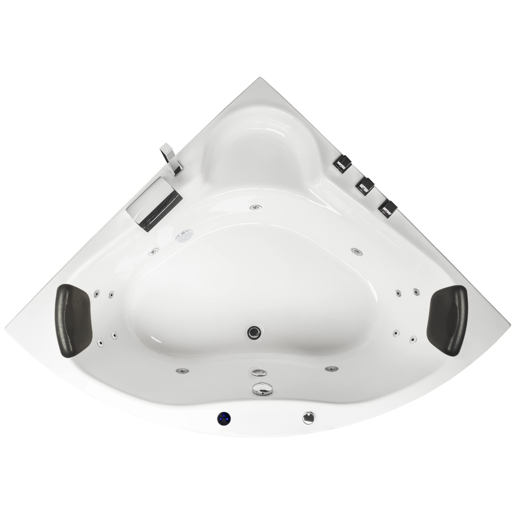 BASIC Indoor Eck-Whirlpool Badewanne Futuna 140 x 140 cm mit 13 Massagedüsen, Wasserfall, LED-Ambiente