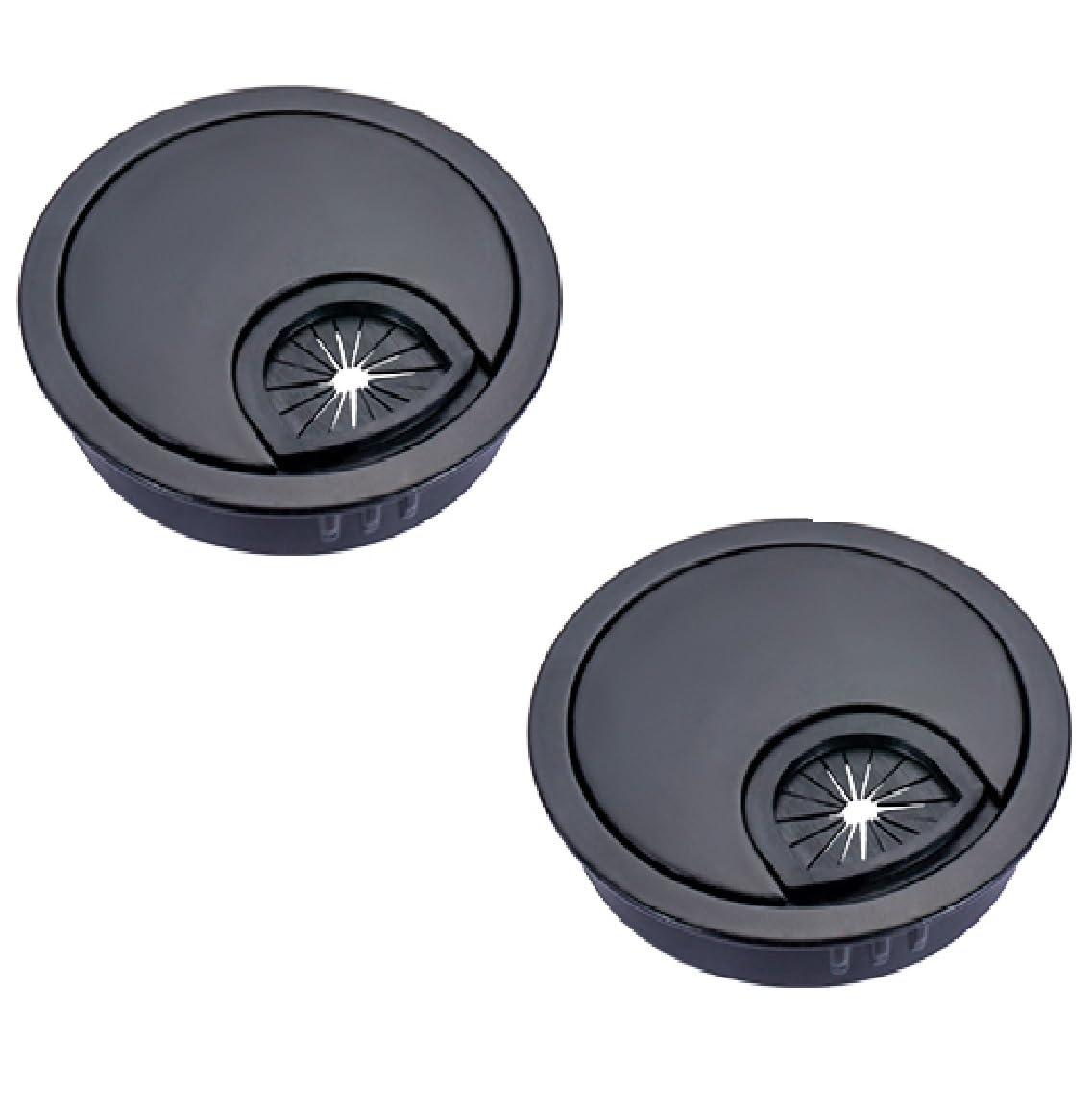 Stormshopping Black 2 Pack 60Mm Desk Cable Grommets, Zinc Alloy Wire Organizer Caps, Round Pc Computer Port Cable Hole Cover Plug Bushings, Perfect For Hide Data Cords In Office Desk, Tv Stands, Tabletops And More