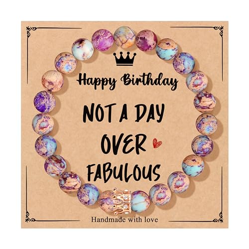 Yiyang 40th 50th 60th 70th 80th Birthday Gifts for Women, Natural Stone Beaded Bracelet Unique Gifts for Women Mom Daughter Sister Wife Grandma