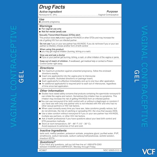 VCF Vaginal Contraceptive Gel, 1 Pack of 10 Pre-Filled Applicators
