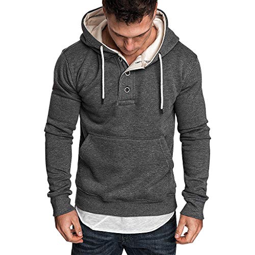 Men Hoodies Sweatshirt Long Sleeve Casual Button Up Henley Top Pullover Blouse (XXXL-US:10, Dark Gray)