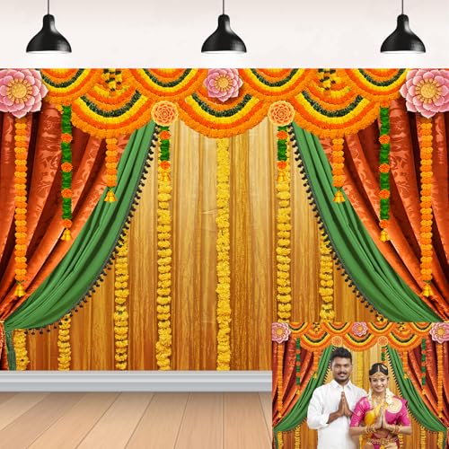 Indian Pooja Photography Backdrop 8X6FT Indian Religious Traditional Festival Marigold