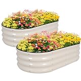 Zettfuly Galvanisiertes Hochbeet Kit - 120 x 60 x 30cm Outdoor Metall Pflanzkasten mit Sicherheitsrand und Handschuhe für Gemüse, Obst, Blumen, Kräuter (Weiß, 2PCS)