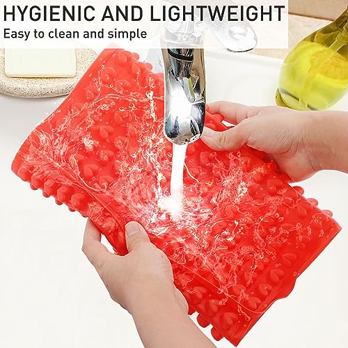 RAFIYU Backmatte Hundekekse - 2 Pcs Silikon Backmatte mit Teigschaber, Backmatten für Hundeleckerlies, Backunterlage für Backblech(1.5cm,255 Gitter,Herzform+1.2cm,468 Gitter,Halbkugel),rot