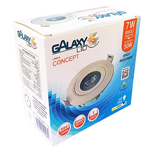 SPOT LED REDONDO DIRECIONAVEL EMBUTIR 7W BRANCO FRIO 6500k BIVOLT - GALAXY