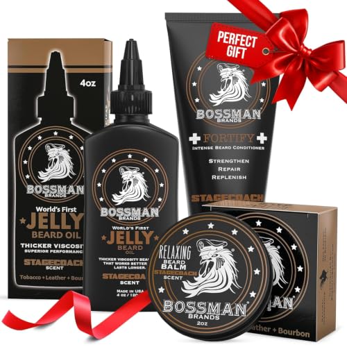 Bossman Essentials Beard Kit for Men, 3-Piece Gift Set - Stagecoach Scent