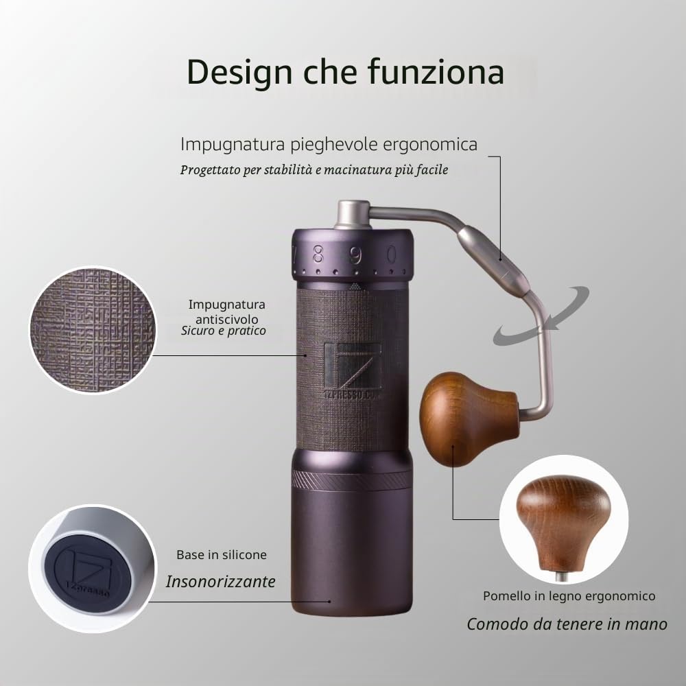 1Zpresso J-Ultra - Macinacaffè manuale in ferro, grigio conico, manico pieghevole, tazza con chiusura magnetica da 40 g, regolazione numerica fine, efficienza di macinazione più veloce, ideale per