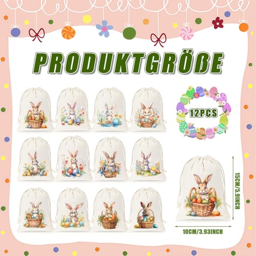 12 Stück Geschenktüten Ostern, Ostertüten Zum Befüllen 10x15cm - Kleine Ostersäckchen Jute Mit Hasen Motiv, Osternester Zum Befüllen, Osterkörbchen, Ostertüten Klein, Ostern Deko