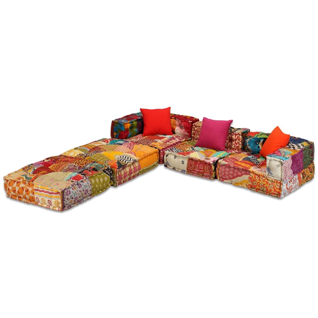 3-osobowa, modułowa pufa, patchwork, bawełna, 200 x 70 x 58 cm, z 3 poduszkami, do wszechstronnego łączenia, do salonu, na taras, do biura, ogrodu, ergonomiczna i antypoślizgowa