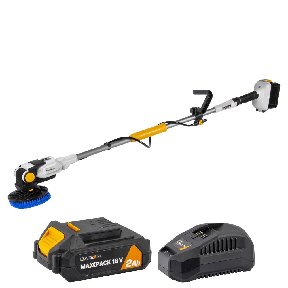 Batavia 18V Twin Brush – Brosse électrique sans Fil Brushless, Étanche IPX7 – Système de Brosses contrarotatives, Tête réglable – avec Batterie 2.0Ah et Chargeur - Plateforme de Batterie Maxxpack