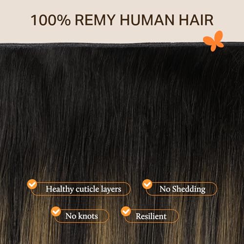 Image of DOORES Genius Seamless Weft Hair Extensions Human Hair, Balayage Dark Brown to Chestnut Brown 18 Inch 100g, Hand Tied Weft Extension Sew in Natural Straight