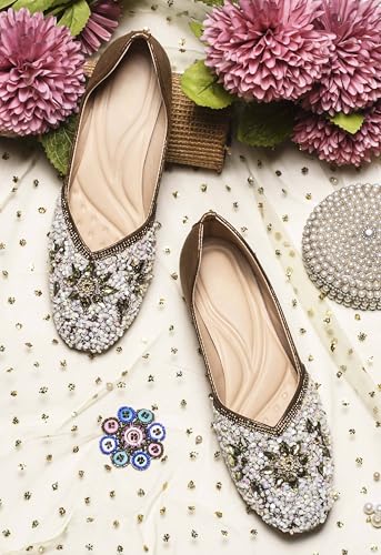 Image of SilverArrow Alluring Emboidery with Stone Jutti Comfortable Flat Fancy Bellies for Womens and Girls