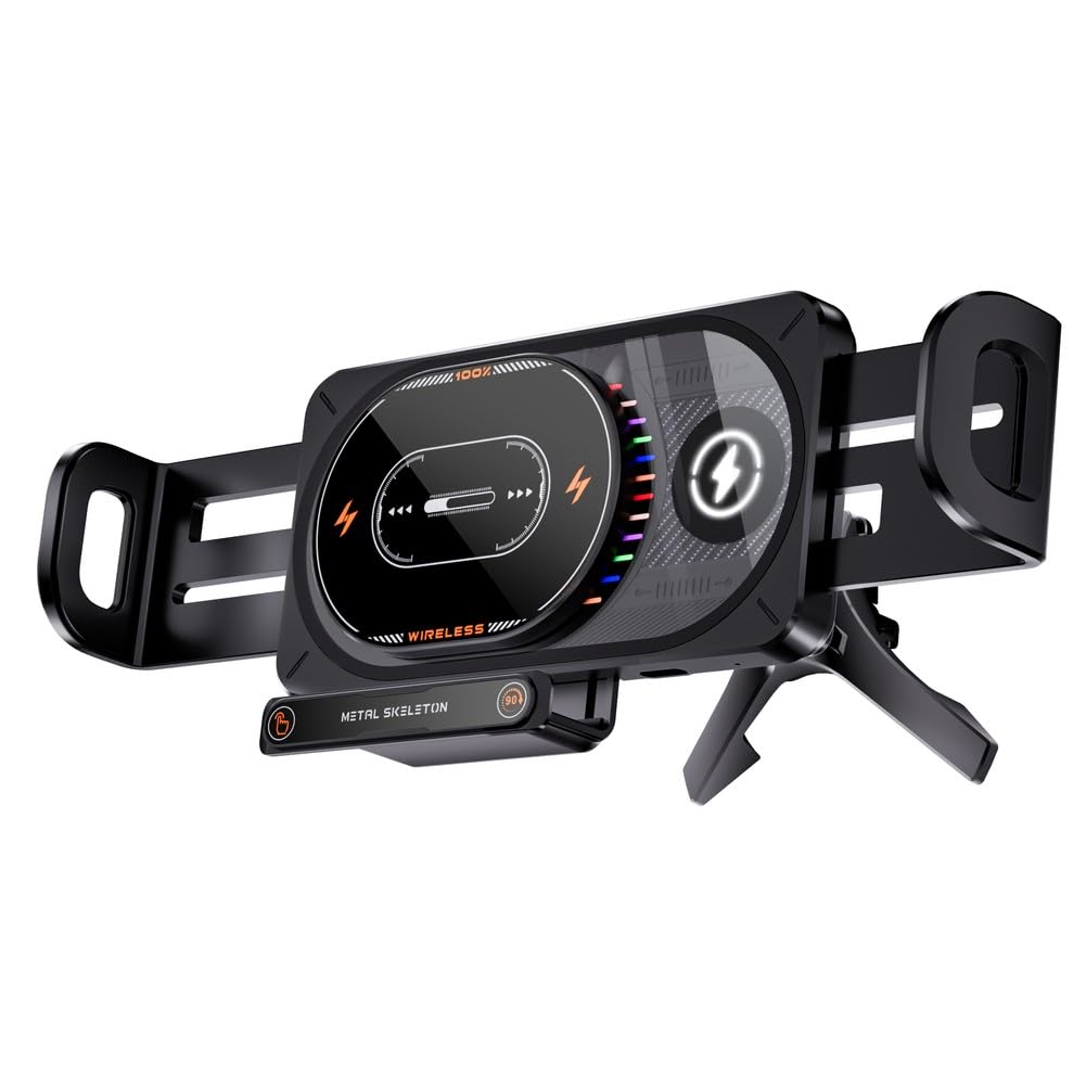Cargador de coche inalámbrico rápido de 15 W con luz RGB, soporte de ventilación ajustable para Samsung Galaxy Fold and Flip, rotación vertical horizontal de la pantalla