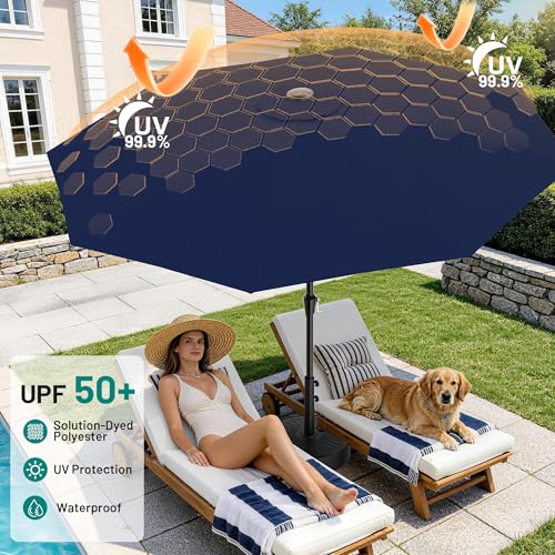 Image of AreShark 9 FT Patio Umbrella for Outdoor, Outdoor Umbrella with Push Button Tilt and Crank, Outdoor Patio Umbrellas with 8 Sturdy Ribs for Market, Garden, Deck, Backyard, Pool (Navy)