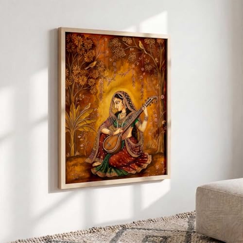 Image of kotart Madhubani Art Wall Painting Traditional Home Decoration With Frame For Living Room Bed Room Hotel Wall Decor Digital Reprint (14X20 inch)