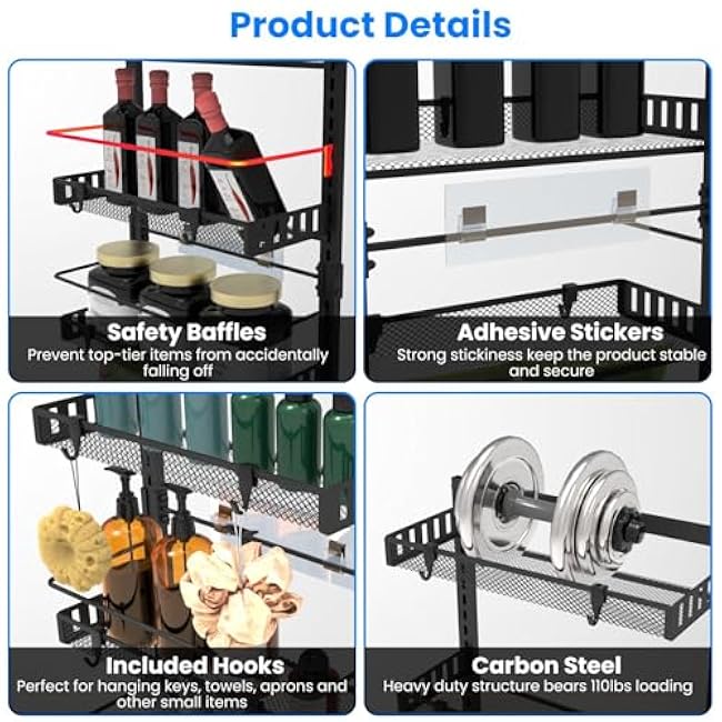 Moclever Ultimate Over-The-Door Organizer - 6-Tier Heavy Duty Spice Rack | 110lb Capacity | Adjustable Height | Dual Hanging/Wall Mount | Space-Saving Storage for Kitchen, Bathroom & Closet (White)