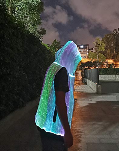 Men's LED Light up Pullover Hoodies Full Zip Hooded Sleeveless Tank Top-Multicolor,App Control,Smart Wear 5