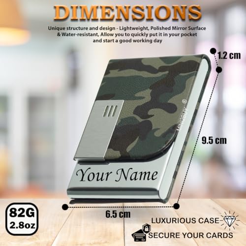 Image of Mini2buy Customized Unisex Vertical Card Holder Name Engraved for Credit|Debit|ATM|Business Visiting RFID Blocking Stainless Steel (1 x 10 x 6 cm) Personal Corporate Gift (F-Green)