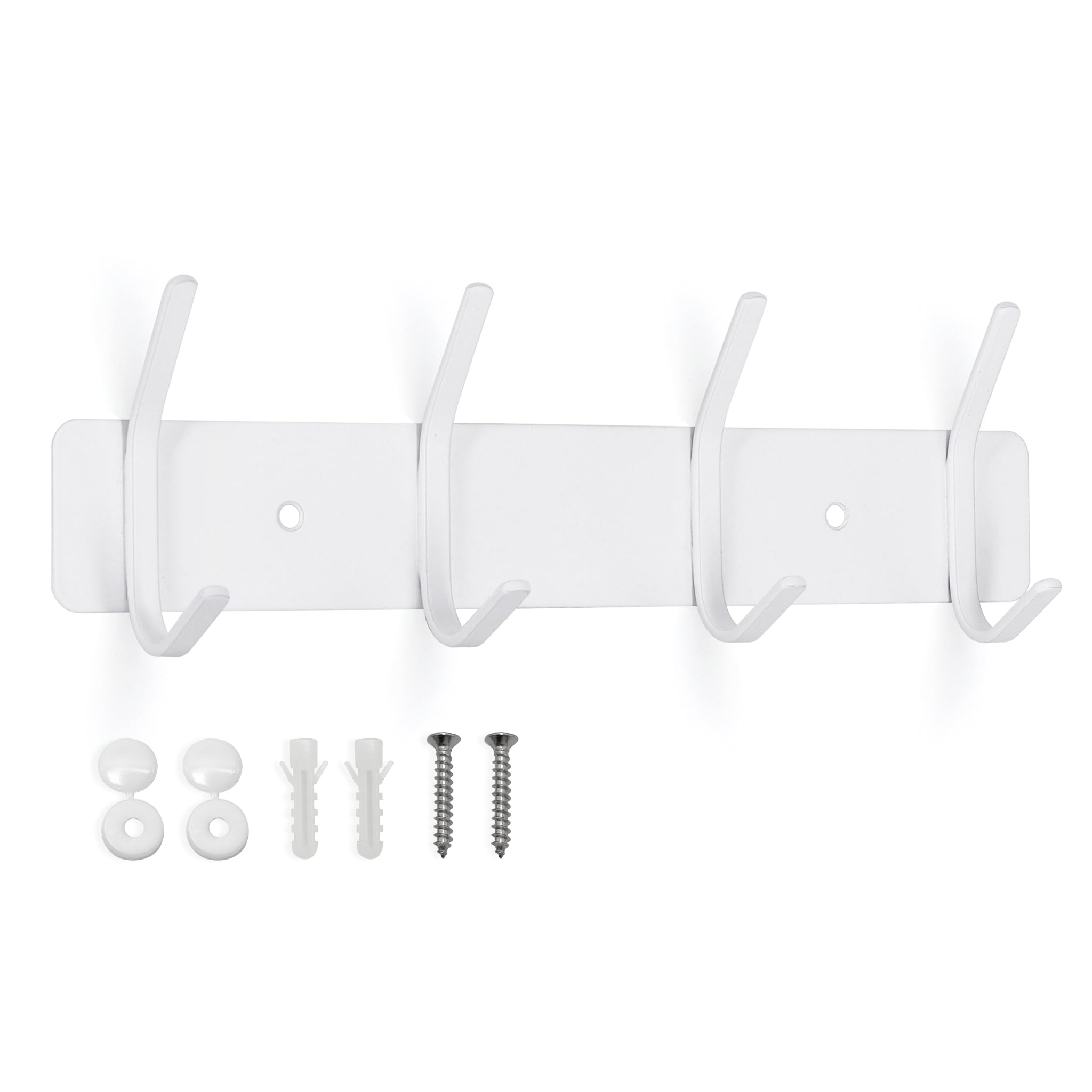 SYPEN Kleiderhaken Wand, Garderobenleiste Metall， Wandgarderobe Edelstahl, Hakenleiste Garderobe，Hakenleiste für Schlafzimmer Bad Küche, Garderobenhaken für Kleidung, Jacken Halter (Weiß, 4 Haken)
