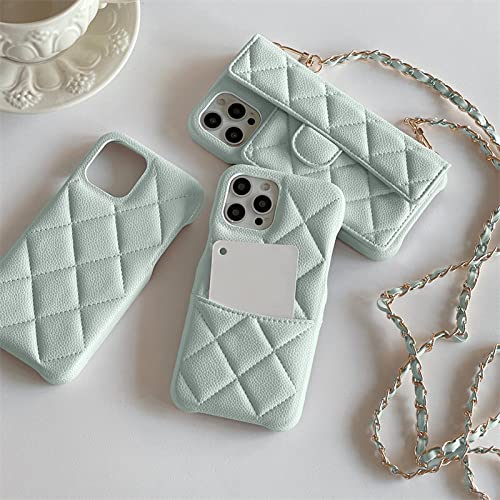 Coque cordon iPhone 13 portefeuille cuir vert avec lanière cou - 2