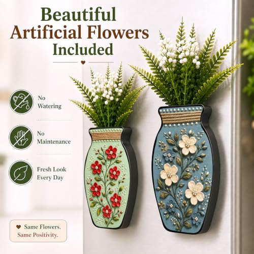 Image of Regalo Casila Magnetic Artificial Flower Vase Fridge Magnets Set of 2 Floral Botanical Art Decorative Refrigerator Kitchen Home Office Decor Housewarming Gift