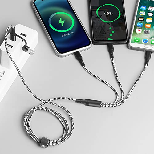 2Pack Multi Charging Cable, USB A/C Multi Charger Cable 5 in 1 Fast Charging Cord with Micro USB Type C Port, Multi USB Cable for Phone 17 16 15 14 13 12 11 X 8 6 Samsung Tablet and More -1.2M