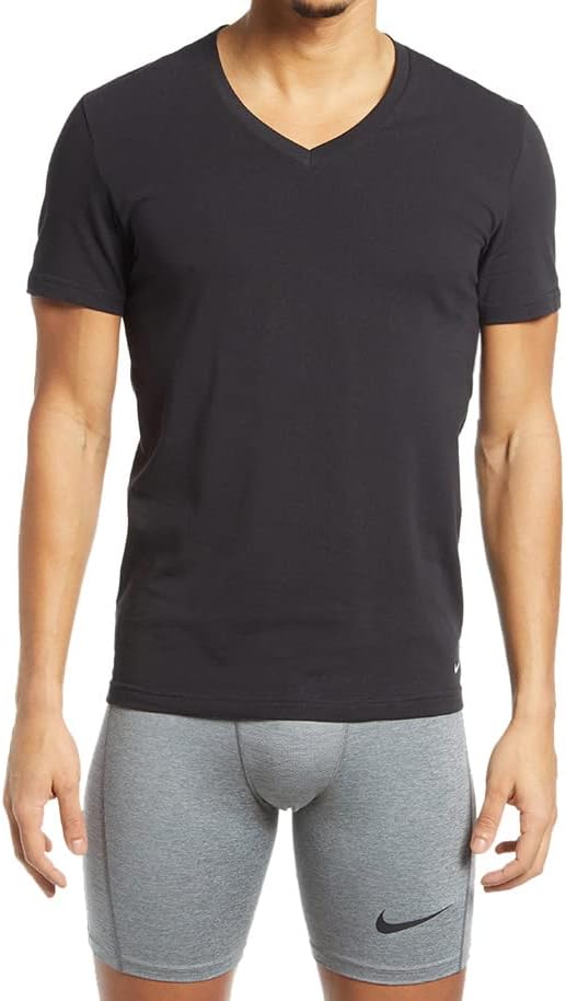 Black Slim Fit V-Neck Cotton Stretch Undershirt 2-Pack by Nike