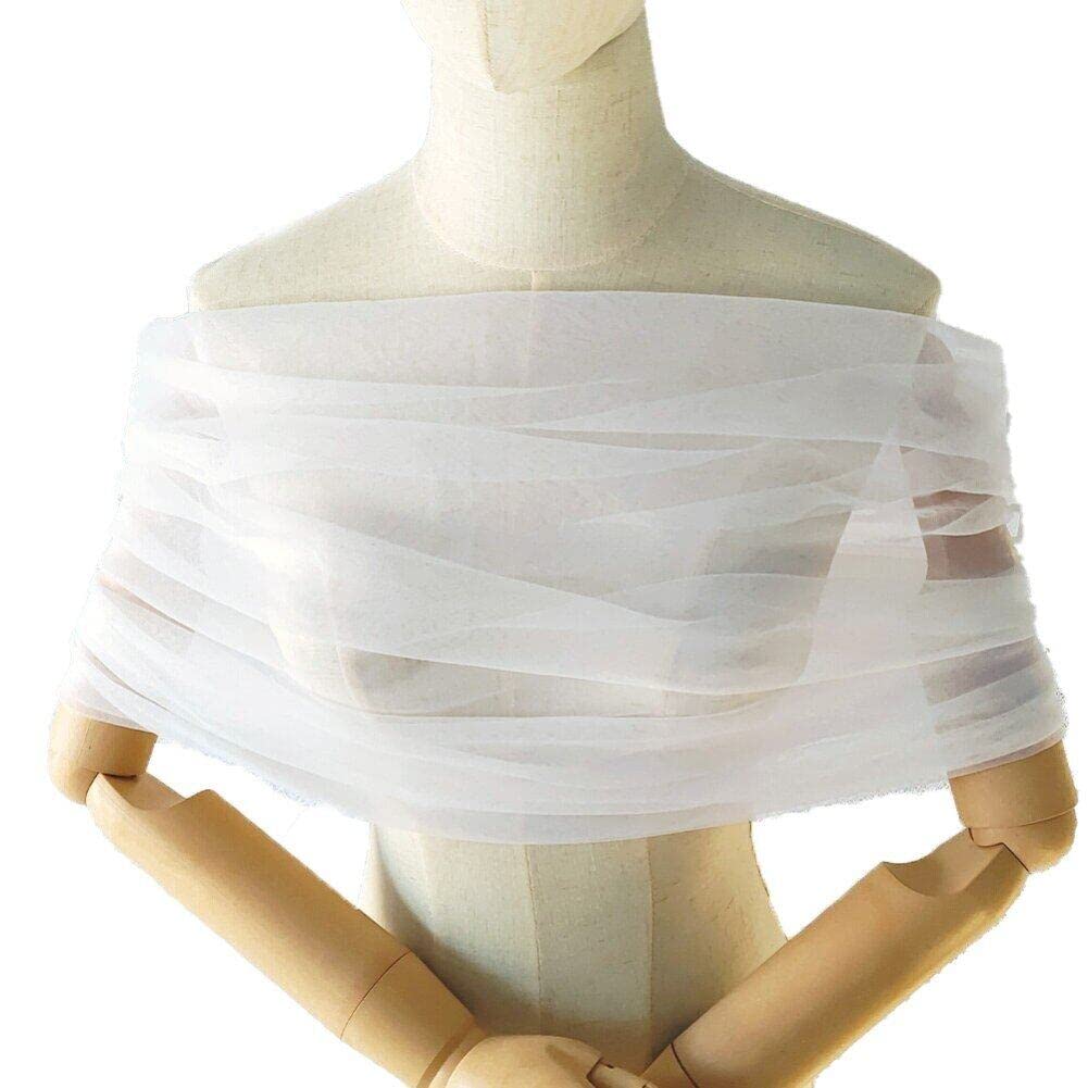 Dinntty Women's White Lace Wedding Shawls Wrap Sheer Tulle Pleated Bridal Off The Shoulder Stole For Evening Prom Party Dress