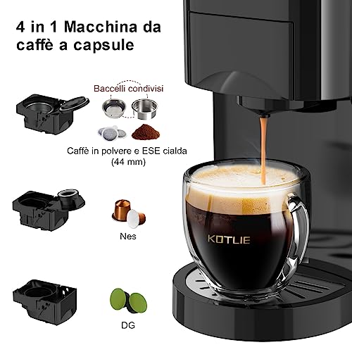 KOTLIE AC-513K Macchina da Caffè 4 in 1 per Nespresso Original/Dolce Gusto/Caffè Macinato/ESE Pads(44mm), 19 Bar, 800 ML - immagine 3