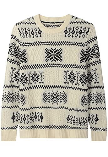 ZHILI Ugly Christmas Sweaters for Men Featuring Winter Argyle Patterns Loose Crew Neck Pullover Sweater_White_Small