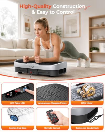 HTM Curved Vibration Plate Exercise Machine, Whole Body Shake Plate with 150W Motor & Resistance Band, 400lbs Weight Capacity, 120 Speeds, Low Noise Vibration Board for Weight Loss, Home Fitness - image 6