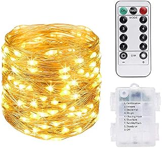 Vicloon LED Fairy Lights, 10 M 100 LED Warm White String Light with Remote and Timer, Cooper String Lights for Gardens, Homes, Wedding, Festival, Christmas Party, Battery-Powered(Battery Not included)