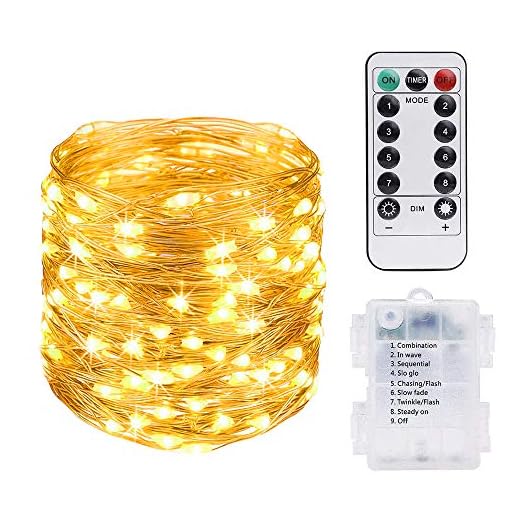 Vicloon Guirlande Lumineuse 5M 50LED,Fil Cuivre Guirlande Lumineuse à Piles avec Télécommande pour Carnaval Fête Anniversaire Party Mariage Jardin IP65 - Blanc Chaud [Classe énergétique A++]