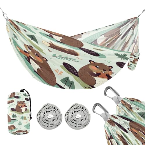 ATTX Cute Beaver Camping Hammock - Lightweight & Portable Hammocks, Heavy Duty 330lbs Capacity for Indoor, Hiking, Backpacking, Travel, Backyard, Beach#226