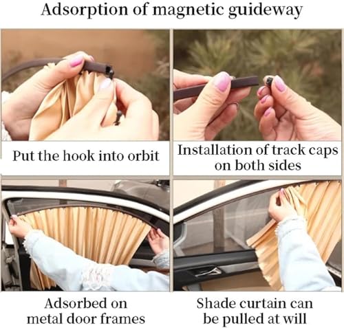 Image of 4pcs Magnetic Car Window Curtains, Car Side Window Privacy Cover, Cars Sun Shade Protector Windows, Car Curtain Window Slider, Removable - Keeps Cooler Screen (Cream)