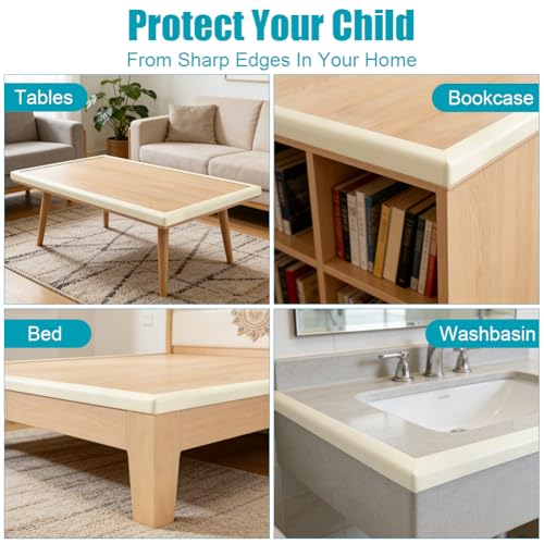 Vicloon Kantenschutz - 2 x 2M U-Förmige Baby Schaumstoff Selbstklebend, Tischkantenschutz Kinderschutz Stoßschutz für Tisch und Möbel Kanten - Beige