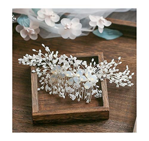 FIDDY898 Gold Silver Floral Hair Comb For Bride Tiny Beaded Wedding Hair Jewelry-Silver