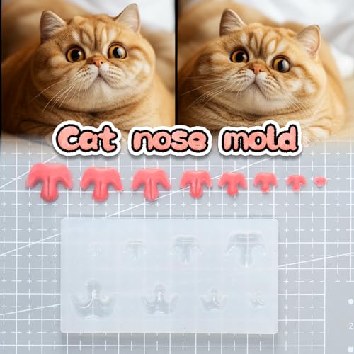 Image of Nuvretk 8 Cute Silicone Molds for Needle Felting - Cat Nose Shapes for Stuffed Animals, DIY Crafts, and Accessories (Garfield)