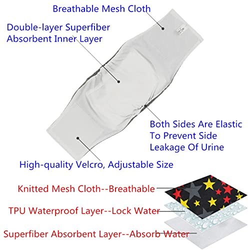 Image of Washable Male Dog Diapers(6 Pack), Reusable Male Dog Belly Bands (L-Waist 17.3~21.2inch)