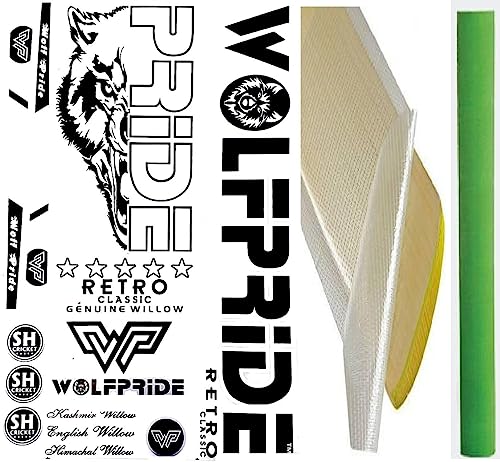 Image of Retro Classic White Cricket Bat Sticker Green Grip 3 in 1